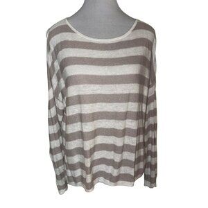 Eileen Fisher Organic Linen Striped Long Sleeve Sweater Top Size S